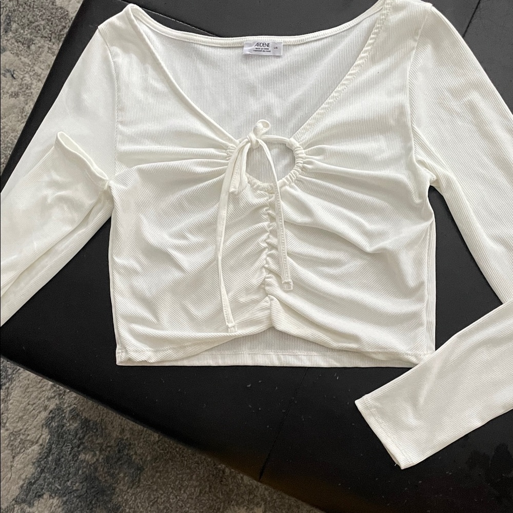 Ardene Ivory Long Sleeve Ruched Crop Top